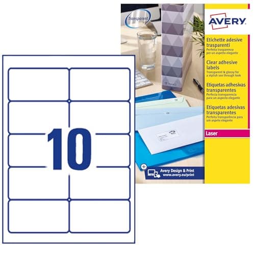 Image of Avery L7783-25 Printable, Customisable Crystal Clear Transparent Labels, 10 Labels Per A4 Sheet