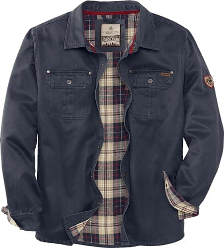 Image of Legendary Whitetails Men's Journeyman Shirt Jacket, Flannel Lined Shacket for Men, Water-Resistant Coat Rugged Fall Clothing, Navy, M