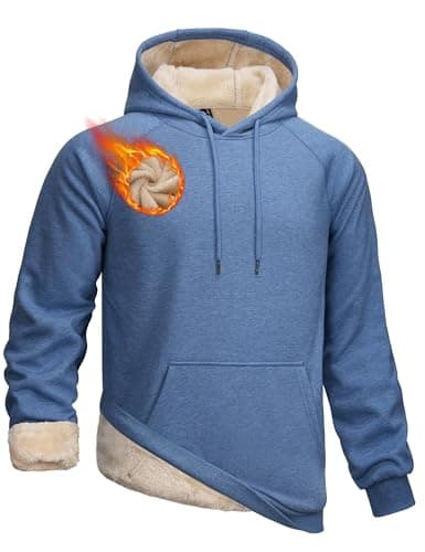 Image of TACVASEN Fleece Lined Hoodie Mens Outdoor Casual Hooded Sweatshirt Winter Thick Sherpa Hood Grey blue,2XL