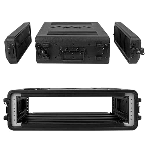 Image of HOHIYO Rack Case 19" 2U Rack Case Shallow 16" Depth Durable HDPE Watertight Dust-Proof Shock Mount Racks with Microphone Compartments