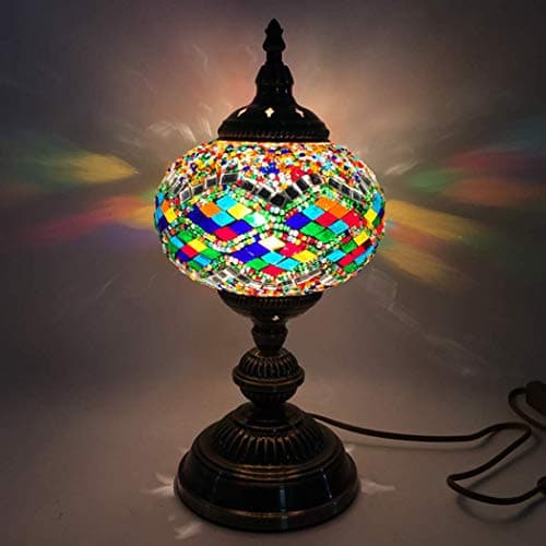 Image of Turkish Mosaic Table Lamp Moroccan Handmade Glass Desk Light Retro Art Stained Glass Style Mediterranean Night Light Lighting Fixtures for Bedroom Living Room Dining Room Cafe Bar Decorative, 7 Inch,C