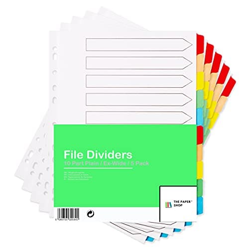 Image of [5 Pack] A4+ File Dividers Extra Wide 10 Part Plain Tabs A4+ Extra Wide Subject Dividers 10 Part Without Numbers Multipunched Reinforced Colour Tabs 150gsm
