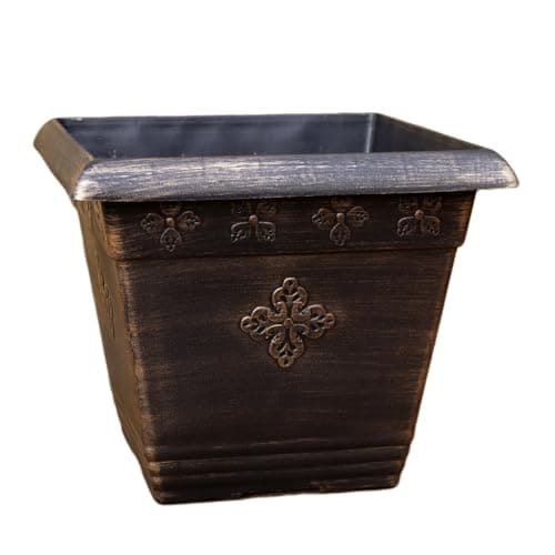 Image of Darthome Square Medley Planter 37cm Black Bronze Plastic Antique Baroque Garden Plant Pot
