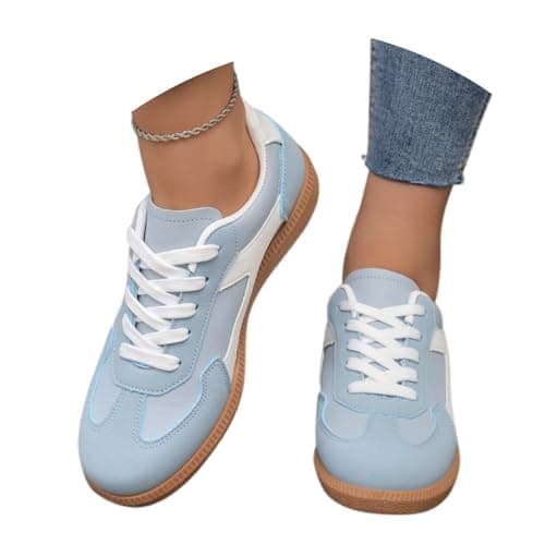 Image of Generisch Trainers Women's Retro Style Trainers Tennis and Skateboarding Shoes Classic Casual Shoes with Laces Rubber Sole Trainers Flat Fashionable Low Shoes Women's Shoes, 01 Light Blue, 7 UK