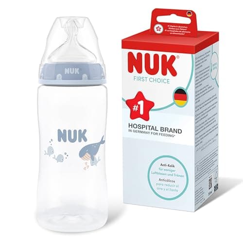 Image of NUK First Choice Baby Bottle | 3+ Months | 300ml | Anti Colic Feeding Bottle | PP | Temperature Control Indicator | Whale | 1 Count