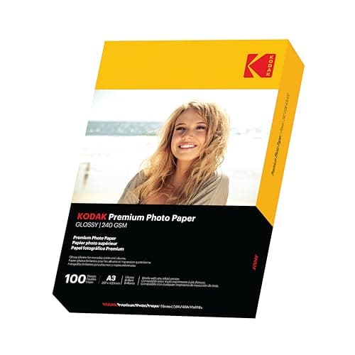 Image of KODAK Photo Paper A3 (Super Glossy 240gsm - 100 Sheets) Premium Photographic Paper, Universally Compatible with All A3 Inkjet Printers, Perfect Printing for HP, Epson, Canon (Size 420 x 297mm)