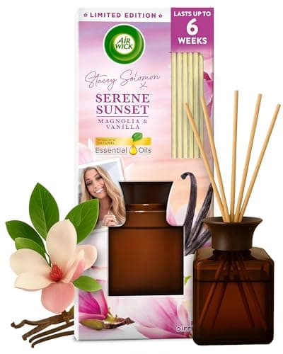 Image of Air Wick Stacey Solomon Serene Sunset Reed Diffuser 80ml, Infused with Natural Essential Oils, Long-lasting Home Fragrance for up to 6 weeks, Eco-friendly, Sustainable, Recyclable, Lasts 6 Weeks.