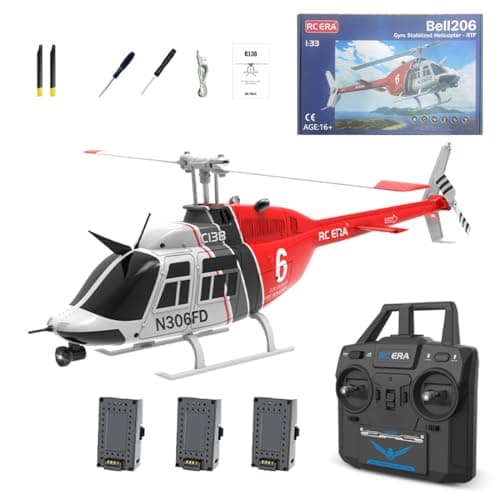 Image of RCXTechPro RC ERA C138 Bell 206 RC Helicopter for Adults, 1:30 Scale 6CH 6-Axis Gyro Single Rotor Helicopter with Optical Flow Positioning Altitude Hold Stable Flight - RTF / 3 Battery
