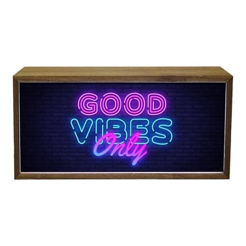 Image of Light Box Home Good Vibes Only | Illuminated Neon Effect Light Up LED Room Sign | Positive Affirmation Message | Flashdance Retro Bright Pink Display | Portable Stylish Decor Lighting