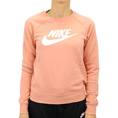 Image of Nike Women W Nsw Essntl Crew Flc Hbr Long Sleeved T-Shirt - Pink Quartz/White, 2X-Large