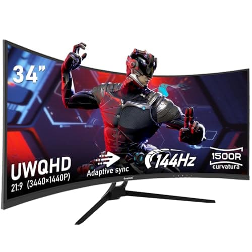 Image of Gawfolk 34 Inch Ultrawide Curved 144Hz Gaming Computer Monitor 1500R PC screen 21:9 UWQHD (3440x1440),Adaptive Sync,178° Viewing Angle,HDMI、Display Port,Compatible with wall mounted VESA75x75MM-Black