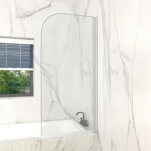 Image of T&K Shower Screen 700x1400mm Pivot Bath Screen Panel Chrome Round Edge 4mm Toughened Double-Sided Easy Clean Glass Bathroom Shower Door
