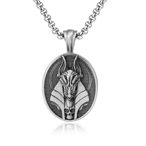 Image of Caiduoduo Men's vintage hip hop necklace Grim Reaper Anubis skull pendant ornament