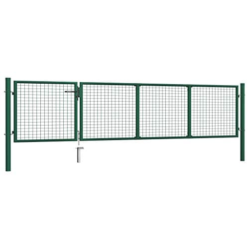 Image of vidaXL Garden Gate Steel with Lock for Outdoor Protection 3 Keys Classic Design Heavy Duty Mesh Fence Door Entrance gate Yard 350x75cm Green