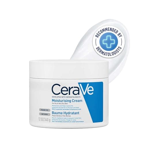 Image of CeraVe Moisturising Cream Pot with 3 Essential Ceramides and Hyaluronic Acid for Dry to Very Dry Skin 340g, Dermatological Skincare, Fragrance-Free, Non-Comedogenic