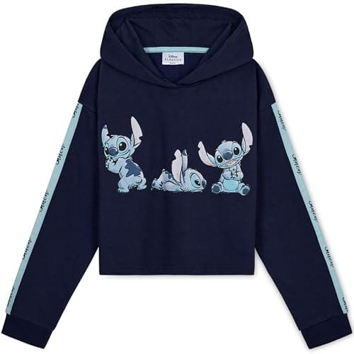 Image of Disney Stitch Hoodie for Girls - Cropped Sweatshirt Fashion Top for Girls and Teenagers 7-14 Years - Stitch Gifts (9-10 Years, Navy)