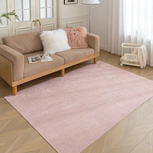 Image of HARESLE Pink Rug for Girls Bedroom-80x120cm, Low Pile Rugs Living Room, Washable Non Slip Kids Rug, Thin Bedside Rugs, Chenille Short Pile Area Carpet for Office Lounge Kitchen Indoor Mat(Pink)