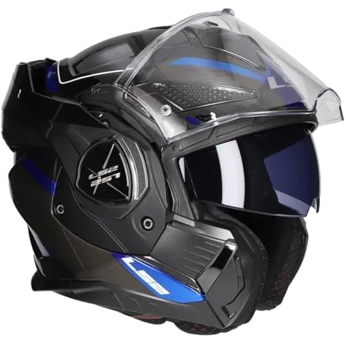 Image of LS2 FF901 Advant X Modular Motorcycle Helmet. 180° Flip Front Dual Visor Full Face Motorbike Helmet. ECE 22.06 Certified. SPECTRUM - Black/Titanium Grey/Blue - L (59/60)