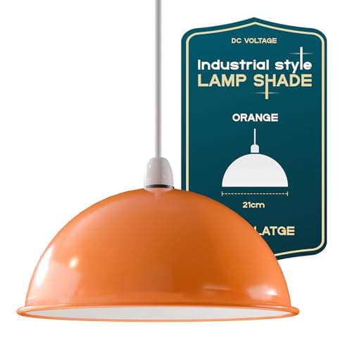Image of Retro Industrial Ceiling Light Vintage E27 Style Dome Shaped Pendant Lamp for Kitchen Living Room (Orange)