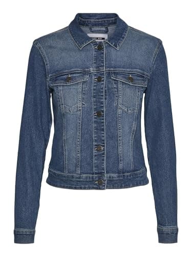 Image of Noisy May Womens Nmdebra Ls Denim Noos Jacket, Blue (Medium Blue Denim), XL UK