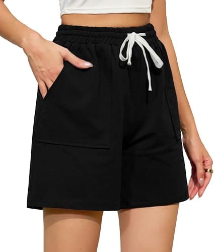 Image of Vlazom Women's Running Shorts Soft Cotton Activewear Shorts Lounge Bottoms with Pockets Drawstring for Running Gym Lounge Black,XL