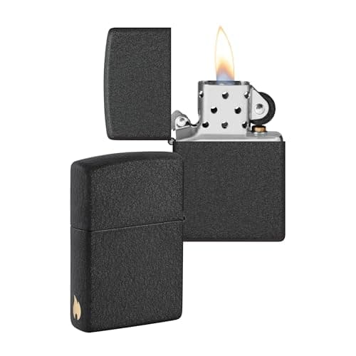 Image of Zippo Windproof Lighter - Flame Design - Black Crackle - Refillable - Reusable - Windproof - Gift Box - Metal - Made in USA - Amazon Exclusive