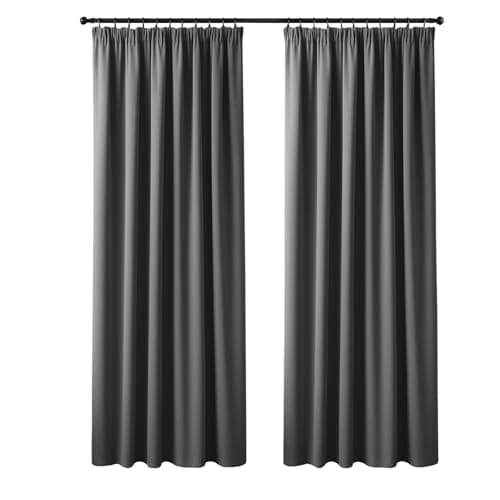 Image of Yorkshire Bedding Thermal Blackout Curtain 66 x 72 Pencil Pleat Noise Reducing Tape Top Insulated, Sunlight Blocker, Dark and Plain Grey Curtains for Bedroom Decor + 2 Tie Backs (167 x 183 cm)