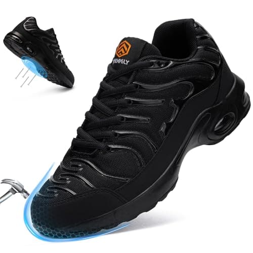 Image of DYKHMILY Safety Trainers Steel Toe Cap Mens Comfortable Work Trainers Lightweight Safety Shoes Construction Work Footwear Puncture Proof (Black,10UK/44EU)