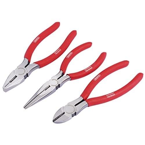 Image of Draper Redline 3 Piece 160mm Plier Set | PVC Dipped Handles Hand Tools Kit | Carbon Steel Long Nose Pliers | Combination and Diagonal Side Cutters | Hardened Jaws and Cutting Edges | 67924