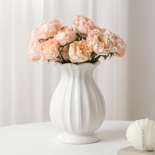 Image of SEUYUCL White Ceramic Vase, 20cm Flower Vase Home Decor Modern Decorative Vases for Bouquets, Unique Vases for Farmhouse Bedroom Living Room Table Centerpieces Wedding Decorations