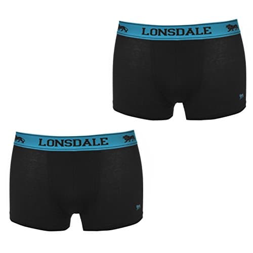 Image of Lonsdale Kids 2 Pack Trunk Junior Boys Boxers Elasticated Waistband Black/Brt Blue 9-10 (MB)