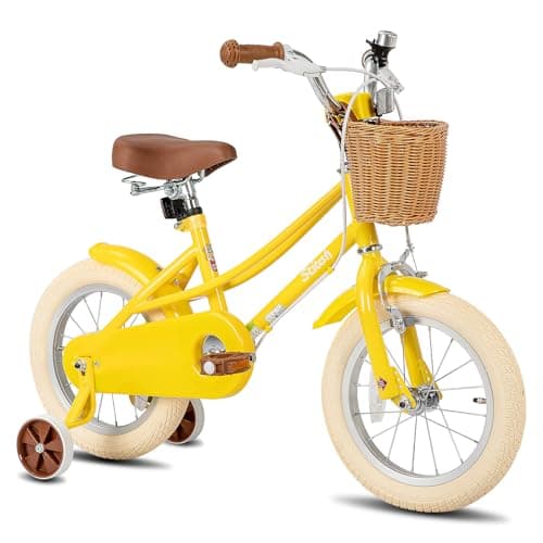 Image of STITCH14 inch Kids Bike for 3-5 Years Girls, 14 Inch Girls Bike with Stabilisers & Basket,Yellow