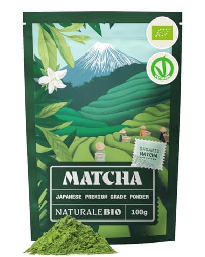 Image of NaturaleBio Japanese Organic Matcha Green Tea Powder - Premium Grade-100g. Produced in Japan, Uji, Kyoto. Use for Drinking, Cooking, Baking, Smoothie Making and with Milk. Vegan & Vegetarian Friendly