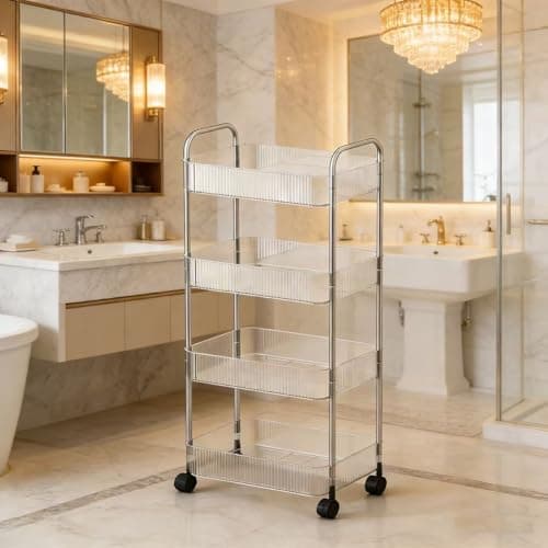 Image of Multibao 2/3/4 Tier Storage Trolley on Wheels - Acrylic Shelf Bathroom Spa System - Salon Beauty Cart (4 Tier 40 * 28.5 * 90cm)
