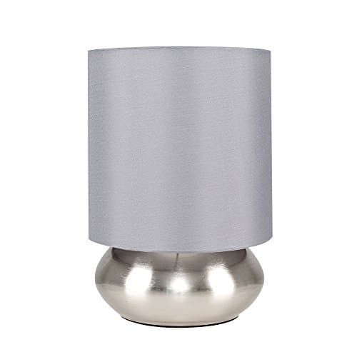 Image of Pair of - Modern Brushed Chrome Bedside Touch Table Lamps with Grey Shades