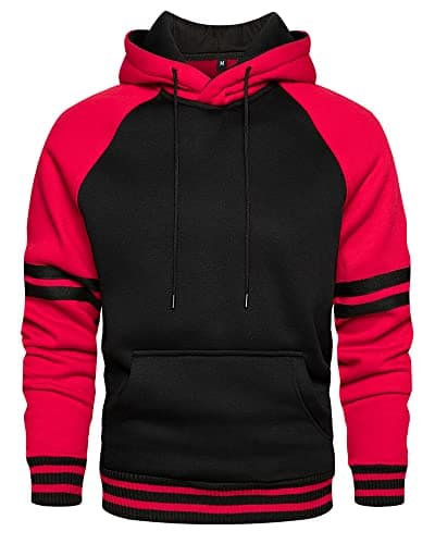 Image of LBL Men's Hoodie Sweatshirt Novelty Color Block Hoodies Sport Outwear Drawstring Hoody Red L