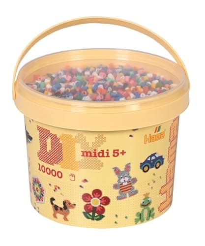 Image of Hama Midi Beads Bucket, Approx.10.000 Fuse Beads, Mosaic Decoration Arts & Craft Kit for Creative Children Ages 5+ Assorted Colours, Iron/Melty Bead Set