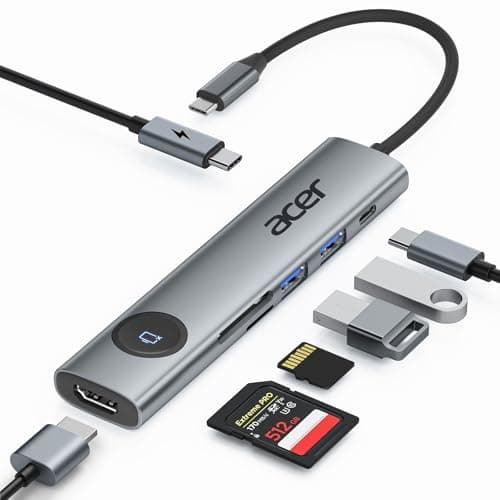 Image of acer USB C Hub, 7-in-1 USB C to HDMI Adapter 4K@60Hz, 2 * 5Gbps USB 3.0 & Type-C Data Port, 100W PD, SD Card Reader, Screen On/Off Button Compatible with MacBook Pro/Air, iPad Pro/Air, Switch, XPS