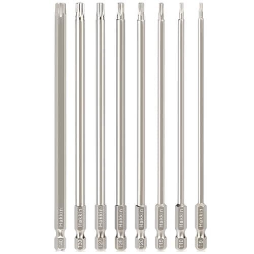 Image of Torx Bit Set Hakkin 8Pcs 150mm Long Star Screwdriver Bit Sets S2 Steel Magnetic Tamper Proof Security Torx Bits 1/4” Hex Shank for Impact Driver Power Hand Tools T9 T10 T15 T20 T25 T27 T30 T40