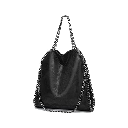 Image of Aileese Womens Handbags Soft Leather Fashion Designer Top-Handle Casual Pocket Ladies Tote Portable Chain Large Shoulder Bags Black