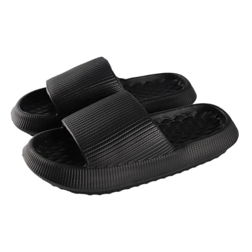 Image of ERLINGO Cloud Sliders for Women and Men, Non-Slip Shower Bathroom Slippers, Pillow Slides for Beach, Pool, and Outdoor Use (Black, Adult, Women, 9, Numeric Range, UK Footwear Size System, 10, Medium)