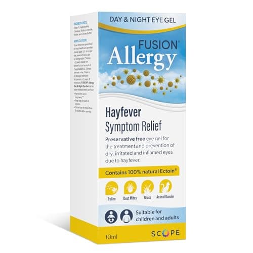 Image of Fusion Allergy Day & Night Eye Gel with 100% Natural Ectoin - Drug Free Around The Clock Treatment and Prevention of Hay Fever Symptoms, Dry, Irritated and Inflamed Eyes (10ml - 220-250 doses)