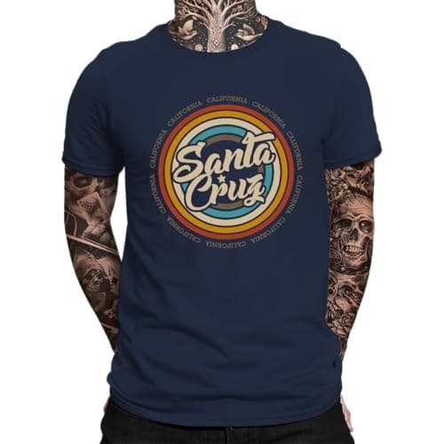 Image of Vintage Surfing Santa Cruz Surfer Retro 70s 80s California Los Angeles Men's T-Shirt, navy blue, XL