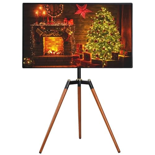 Image of ETHU Tripod Easel TV Stand for 32-65 Inch Television, Height Adjustable Swivel TV Floor Stand with Solid Beech Wood Legs, VESA 400x400, Holds up to 40kg, Corner TV Stand for Living Room