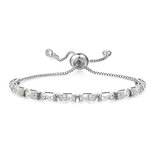 Image of KissYan Tennis Bracelet for Women, 14K Gold Plated Silver Cubic Zirconia Adjustable Slider Bracelets Classic Trendy Jewelry Gift for Girls(White)