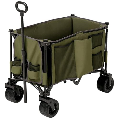 Image of Outsunny 300L Festival Trolley on Wheels, Folding Camping Trolley Cart, Heavy Duty Collapsible Wagon Cart with Wide Wheels, Side Pockets for Outdoor Garden Picnic Beach Shopping Fishing, Green