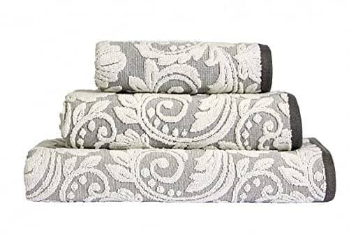 Image of SHL Grey Jacquard Floral 100% Turkish Cotton 600 Gsm - Pack Of 2 Guest Towels