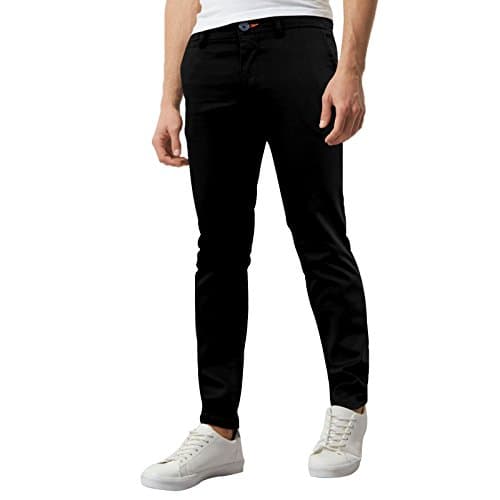 Image of westAce Mens Skinny Chino Super Stretch Comfortable Jeans Essentials Casual Trousers (W34 x L30 (34S), Black)