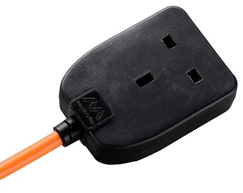 Image of Masterplug One Socket Single Outdoor Extension Lead, 10 Metre Cable, Cable Tidy, Unswitched, Heavy Duty, Rewireable, 1-Way Plug Extension Cable, Orange, 13A, 1G, 10m, BOG10O