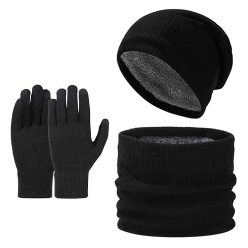 Image of Winter Hat Scarf Gloves Set - Thermal Warm Knitted Beanie Cap Circle Neck Warmer Glove Outdoor Sports Unisex for Women Men Winter Outdoor Sports, Super Soft Fleece Inner Lining Stretchy Elastic